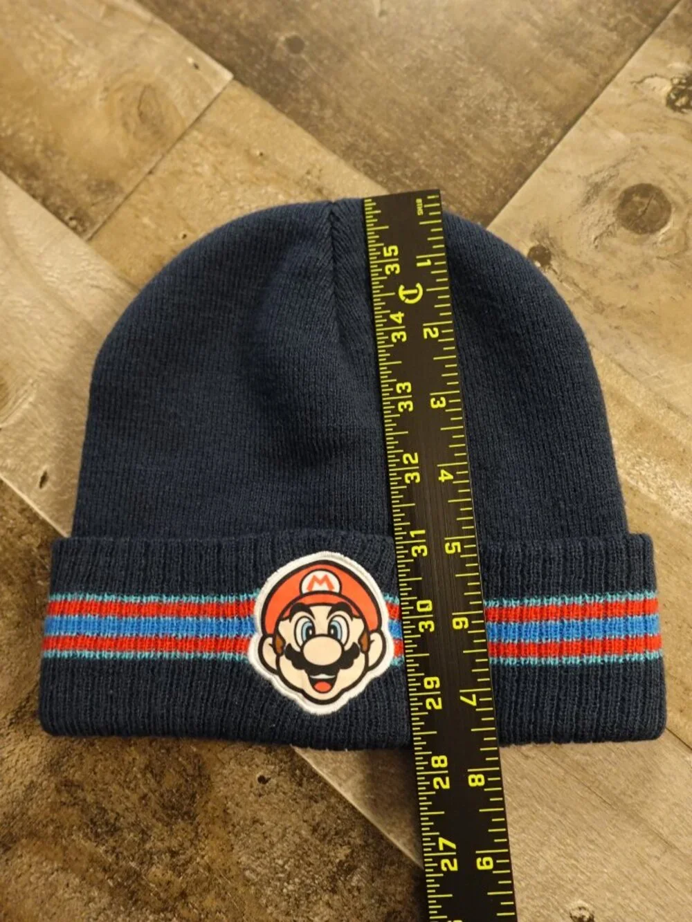 Super Mario Knit Beanie Hat Youth OSFM‎ Navy Striped Nintendo Character